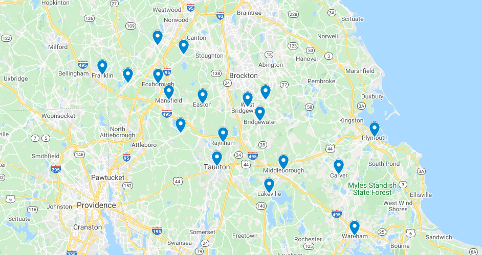 House Cleaning Bridgewater MA Footer Map